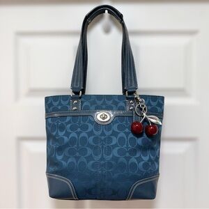 Coach Signature Jacquard Turnlock Gallery Tote Blue Y2K